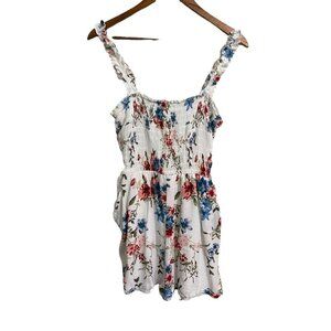 Lily Rose Womens White Floral Smocked Tie Waist Pockets Sleeveless Romper XL